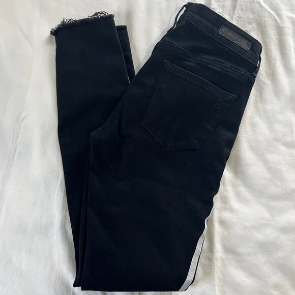 Articles of Society Solid Black White Side Stripe Fringe Hem Jeans | Size 26 - Picture 7 of 7